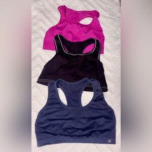 Set of 3 Champion Sports Bras - Black, Pink, and Blue